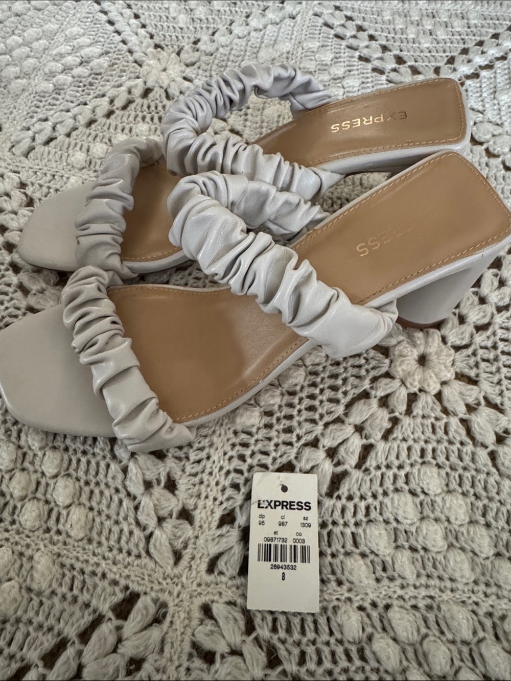 Express Ruched-Strap Square-Toe Sandals in Light Beige - Picture 3 of 7